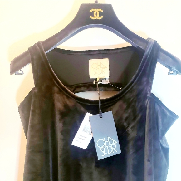 NEW CHASER Mini Dress Black Velvet Party  Boat Neck Cold-Shoulder Long Sleeve - Picture 6 of 11